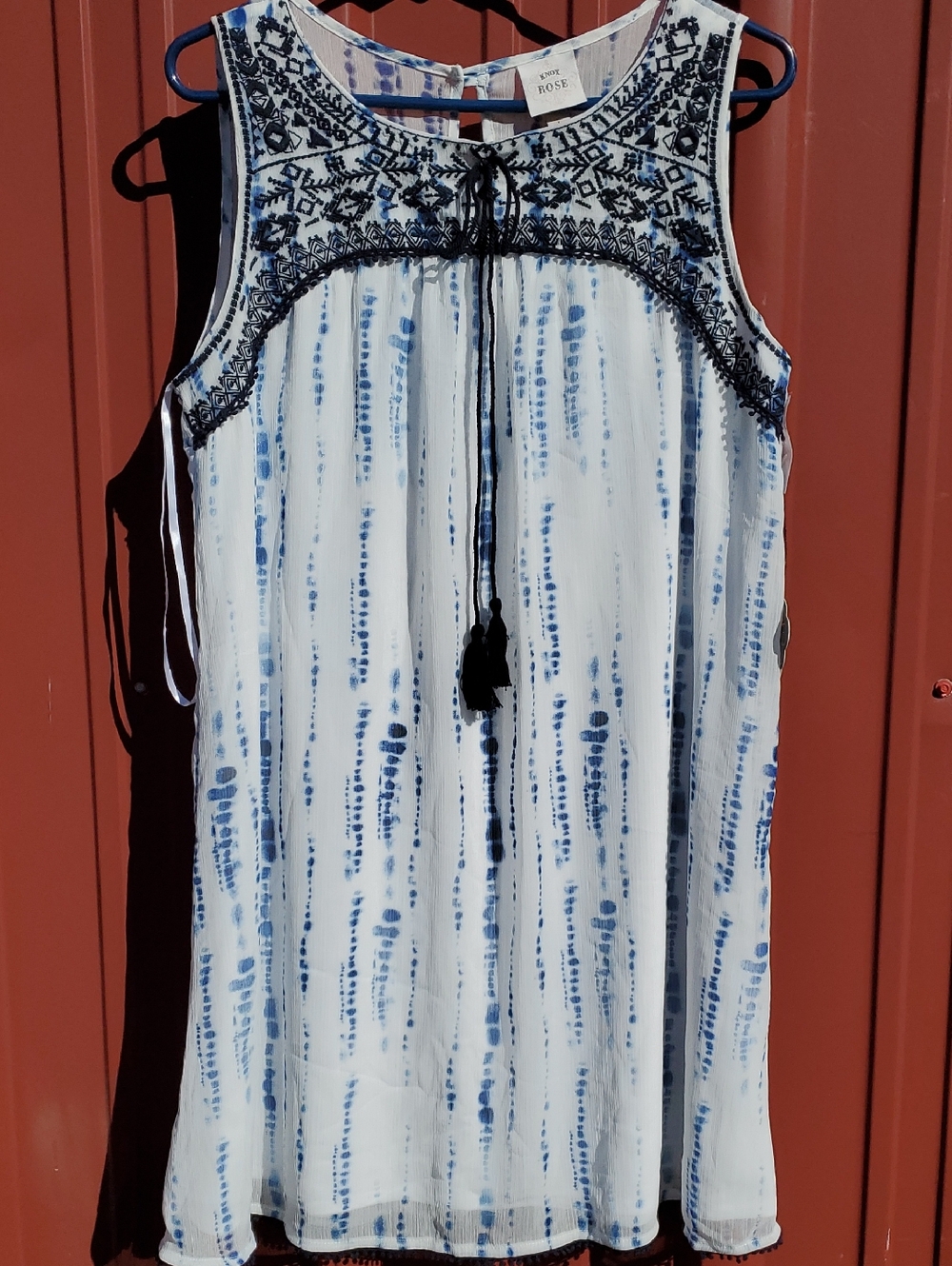 NWT Love Tree Blue Tie-Dye Embroidered Sleeveless Dress